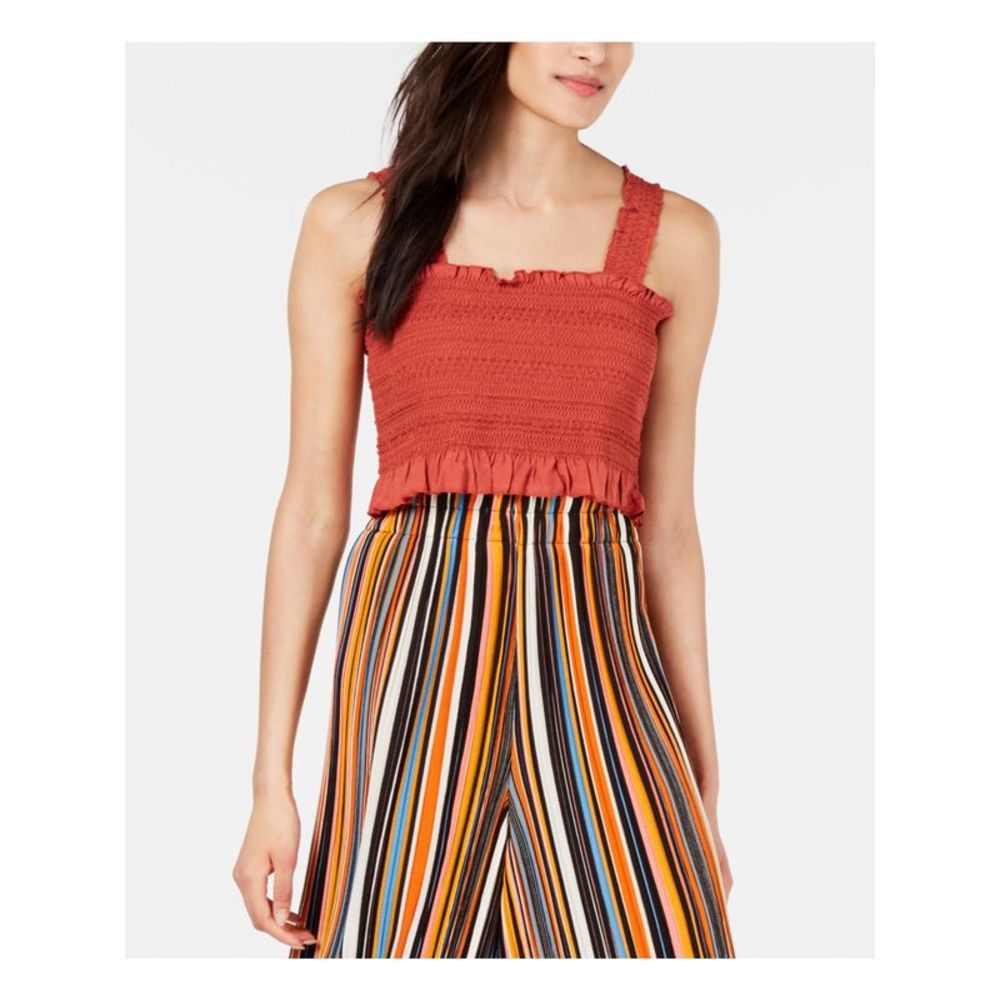 PROJECT 28 NYC Womens Orange Sleeveless Square Neck Crop Top L